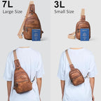 3L SMALL Sling Bag Fanny Packs For Women Men Mini Crossbody Chest Belt Travel Bag Purse Handbag Faux Leather Fashion Cute Brown