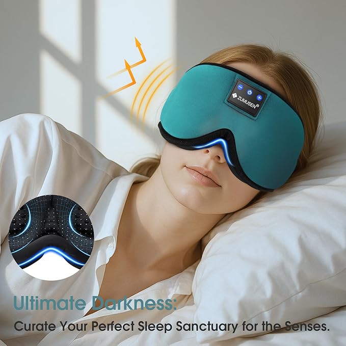 ZUMUSEN Bluetooth Sleep Headphones, 3D Wireless Music Eye Mask with Ultra-Thin Stereo Speakers, Adjustable Sleep Mask for Side Sleepers, Perfect for Travel, Meditation, Relaxation
