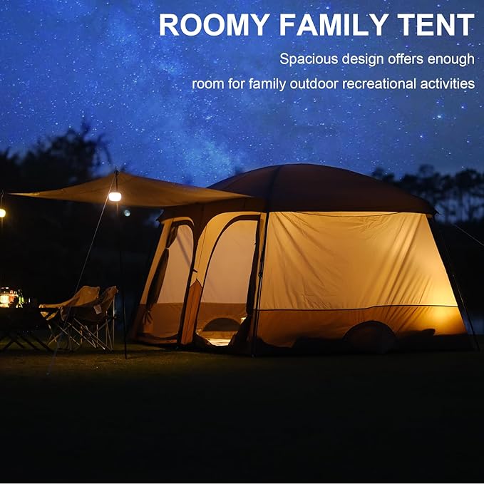 Vidalido Tents，3-4 Person Camping Tent with Extended Vestibule，Weather Resistant Family Tents with Breathable Mesh Windows，Easy Install Waterproof Outdoor Tent for Backpacking and Camping Hiking