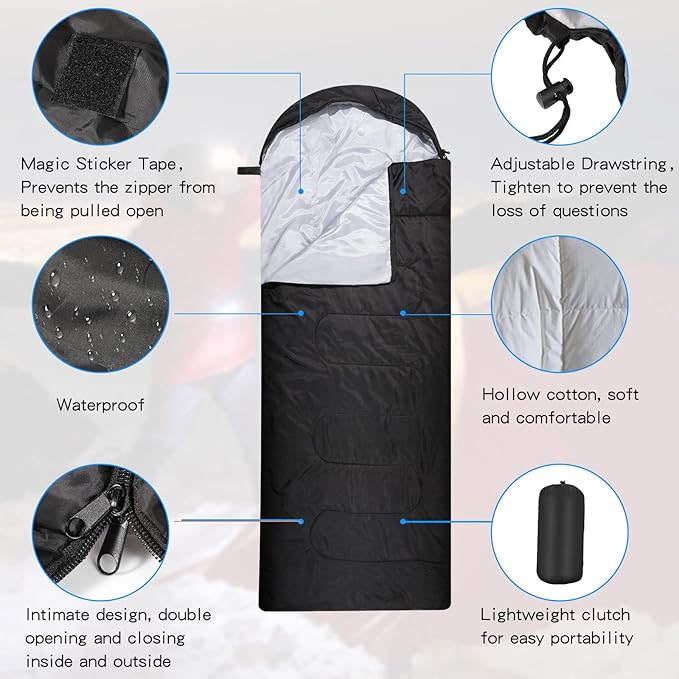 Macarrie 6 Pack Camping Sleeping Bags Bulk for Adults, 4 Season Cold Weather Sleeping Bag with Compression Sack Lightweight Waterproof Essential Gear for Backpacking Hiking Travel