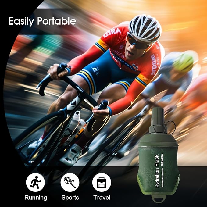 WILDREEDS 150ml Soft Flask, TPU Collapsible Soft Water Bottle for Hydration Pack, Running Vest, Folding Water Bottle for Hiking Cycling Climbing-1Pcs, Green