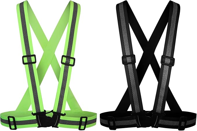 Reflective Vest Running Gear,Reflective Straps Safety Vest High Visible Vest for Night Running,Cycling,Motorcycle,Walking Vest 2Pack