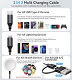 WAVELIFE for Apple Watch Charger Travel Essentials,Multi Charger Cable for iWatch Charger/for iPhone 17-12,3 in 2 USB A/C,Type C,Lighting,iWatch Charging Cord,Vacation RV Camping Essentials-5FT Black