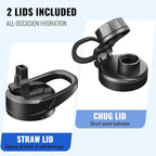 CIVAGO 24 oz Glass Water Bottle with Straw and Handle, Large Sports Motivational Water Bottle Flask with Time Marker and 2 Lids, Leakproof Jug Canteen with Silicone Sleeve for Gym, Black