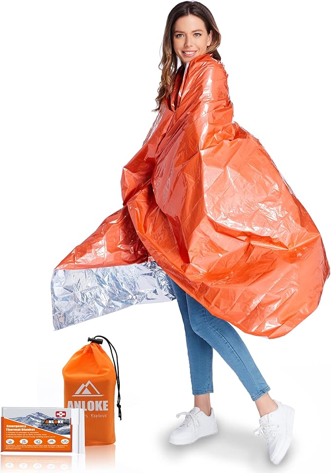 Emergency Blankets Mylar Thermal Blanket (4 Pack) of Gigantic Space Blanket 82 * 52 in. Survival Blankets Heavy Duty Camping Gear,First Aid, Silver+Orange