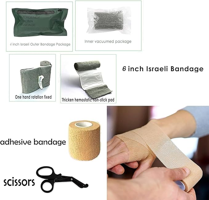 Tactical Emergency First Aid Kit: MOLLE Admin Pouch IFAK - Wound Dressing Blood Control EMT Survival Trauma Kit 6" Bandage- Camp Travel Car Medic Kit