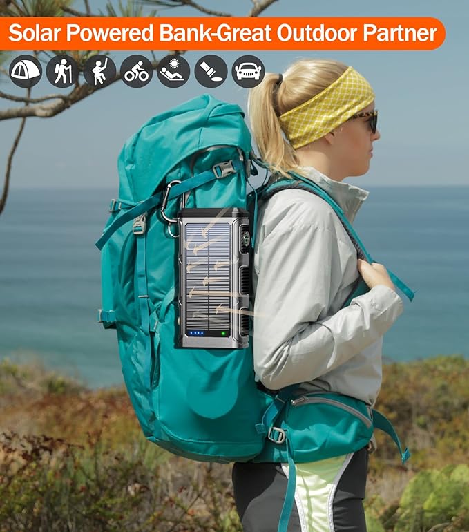 GOODaaa Power Bank Wireless Charger 45800mAh Built in Hand Crank and 4 Cables 15W Fast Charging Power Bank 7 Outputs & 4 Inputs Solar Portable Charger, SOS/Strobe/Strong Flashlights, Compass