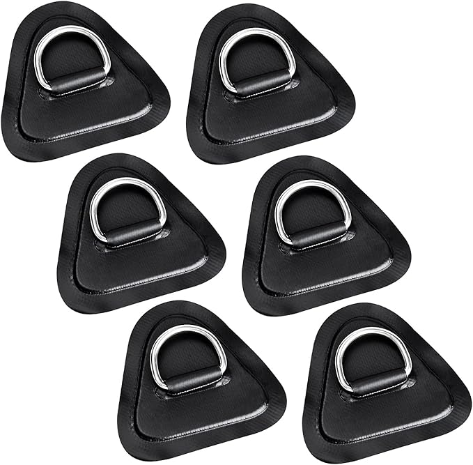 TOBWOLF 6 Pack 3.54" / 9cm Stainless Steel D-Ring Patch for Inflatable Boat Kayak Dinghy SUP, Triangular D-Ring PVC Patch Stand-Up Paddleboard Canoe Rafting Accessories, NO Glue Included
