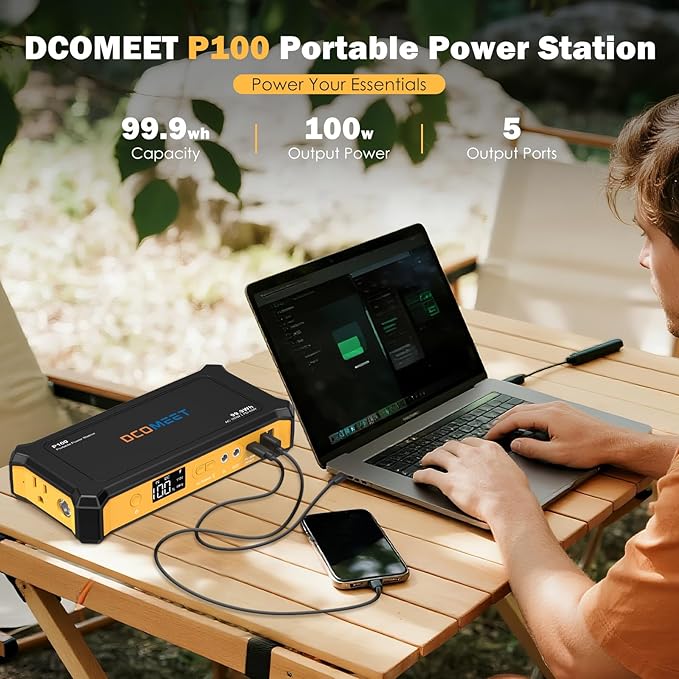 Portable Power Station 99.9Wh High Capacity, Laptop Power Bank with 65W USB-C PD, 100W AC Outlet Best for Outdoor Camping Home Hurricane Emergency
