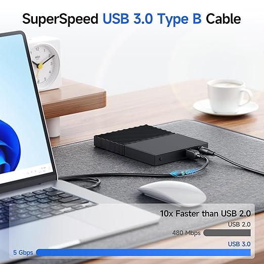 Cable Matters 5Gbps Long USB 3.0 Cable - 15ft, USB A to B Cable, USB3 Cord with Type-B 3.0 Connector for Hard Drive Enclosure/Built-in Hub and More, Black
