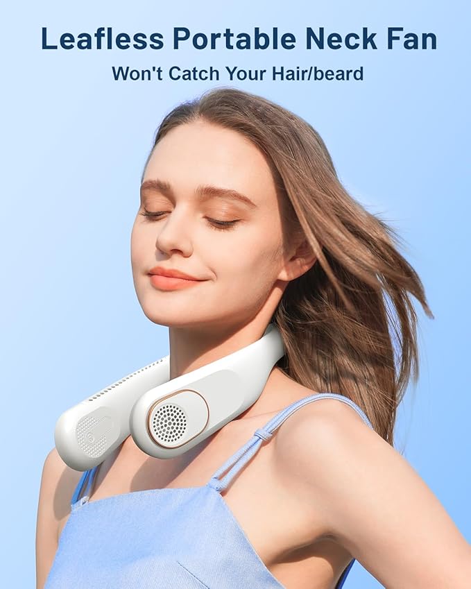 SWEETFULL Portable Neck Fan 360° Cooling Bladeless Personal Fan | No Hair Twisting - 4000mAh USB Rechargeable Wearable Fan for Travel, Birthday Gifts for Men, Women, Mom, and Dad