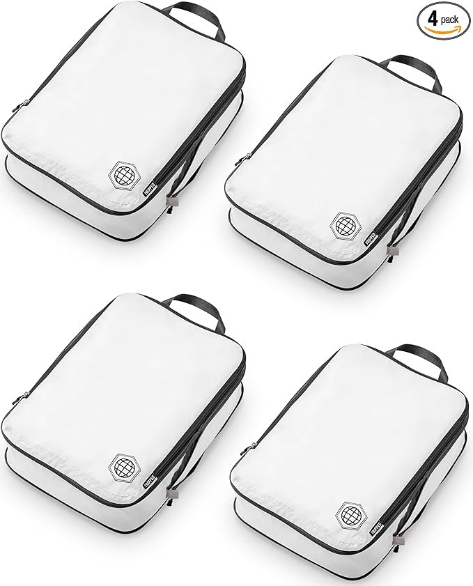Large Compression Packing Cubes for Travel-Packing Cube Luggage Organizers 4 Piece Set for Checked Luggage-Ultralight, Expandable/Compression Bags by TRIPPED Travel Gear (White 4 Piece)