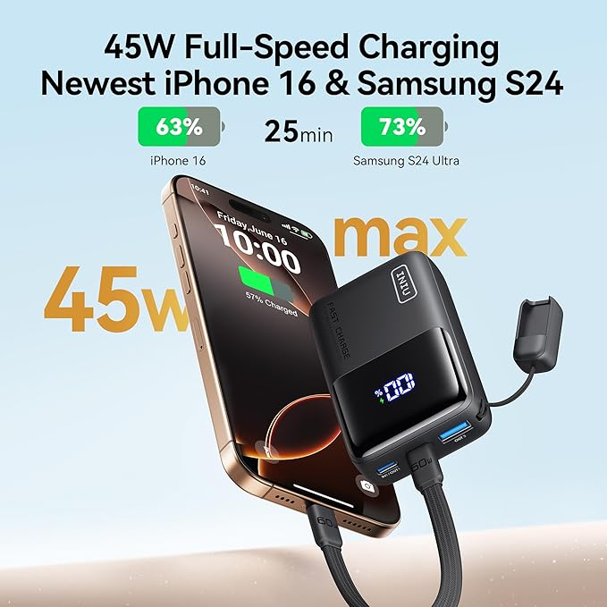 INIU Ultra Small 10000mAh 45W PD Power Bank & 240W Fast Charging [6.6ft, 2-Pack] Type C Charger Cord Combo