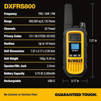 DEWALT DXFRS800 FRS Walkie Talkies Long Range 2 Way Radio, 2 Watt, Waterproof & Rechargeable, 2 Pack