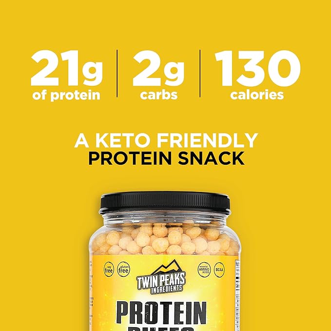 Twin Peaks Protein Puffs - (Garlic Parmesan), Keto Friendly, Low Carb Snack (300g, 21g Protein, 2g Net Carbs, High Protein, Healthy Crunchy Snack)