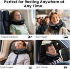 Upgraded Neck Pillow for Airplane Travel - 360° Support Stops Head Bobbing, Memory Foam Travel Pillow With Eye Mask & Earplugs, Portable Carry Bag for Long Flights/Car| Best Airplane Accessories Black