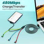 Travel Vacation Essentials Multi Charging Cable, Right Angle 4 in 1 Charging Cable, Long Phone Charger Cords with IP/Type C/Type C/Micro Port, Compatible with Most Cell Phones and More （1Pack 5FT）