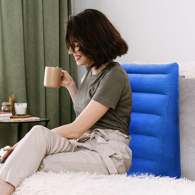 Inflatable Wedge Pillow, Portable Travel Wedge Pillow, Fast Inflation & Deflation Inflatable Wedge Pillows for Travel, Blow Up Sleeping Back Knee Bed (Blue)