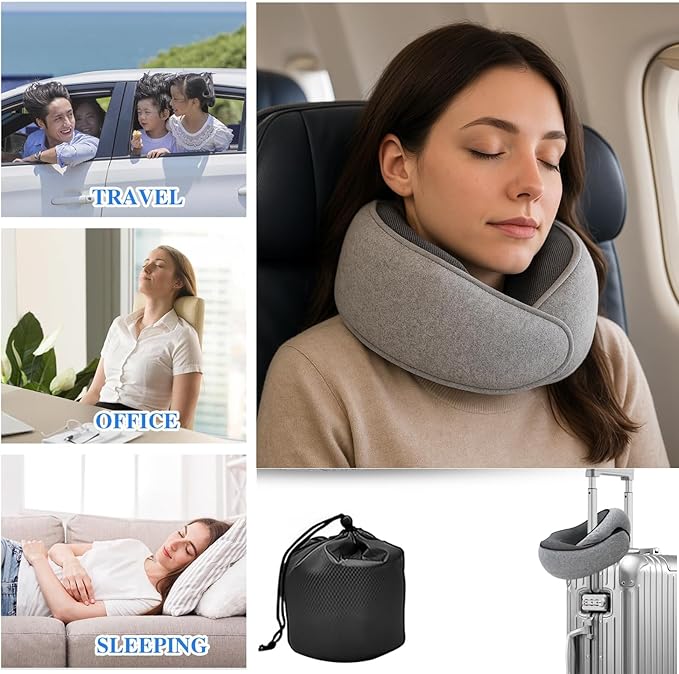 Neck Pillow for Traveling,Premium Memory Foam Travel Pillow, Removable Washable Neck Pillow Cover， Suitable for Airplanes,Offices and Cars