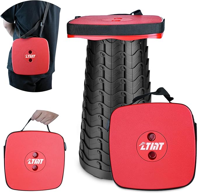 Upgraded Square Folding Stool, Max Load Capacity 485lbs, Portable Collapsible Stool Seat, Telescoping Foldable Stool, Retractable Stool for Adult Camping Fishing Outdoor BBQ