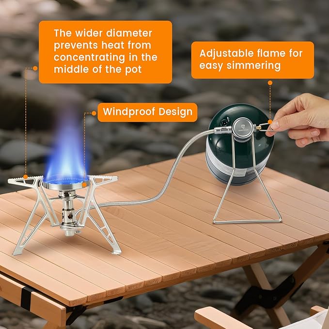 Backpacking Stoves Portable Propane Camping Cooking Stove with Fixed Support Foldable Adjustable Camp Stove Ideal for Hiking and Outdoor Cooking