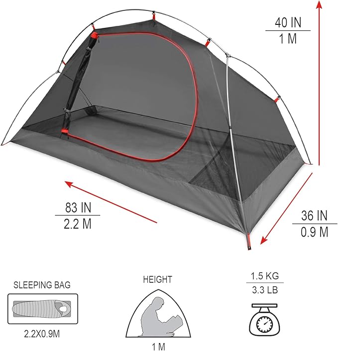 KAZOO Waterproof Backpacking Tent Ultralight 1/2 Person Lightweight Camping Tents 1/2 People Hiking Tents Aluminum Frame Double Layer