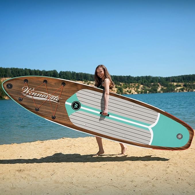 Inflatable Paddle Boards for Adults and Youth, 11'x33 Wood Grain Stand Up Paddle Board with SUP Accessories, Portable Inflatable Paddleboard for All Skill Levels,Blow Up Paddle Board as Present