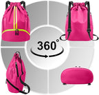 Hoedia Sports Drawstring Backpack - String Swim Gym Bag with Shoes Compartment and Wet Proof Pocket for Women and Men