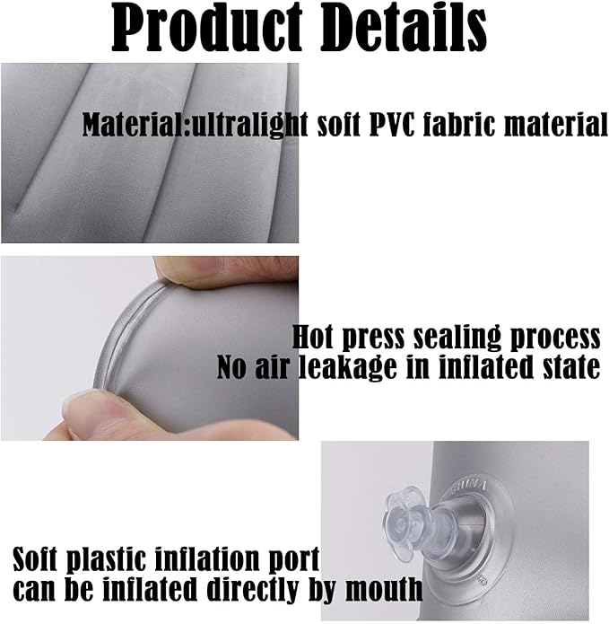 4Pack Ultralight Inflatable Travel Pillow, Small Squared Flocked Fabric Air Pillow for Traveling, Holiday Trip, Hiking, Camping,Napping,Neck Lumbar Support, 16.5 in x 10.5 in (Gray,Blue,Red,Green)