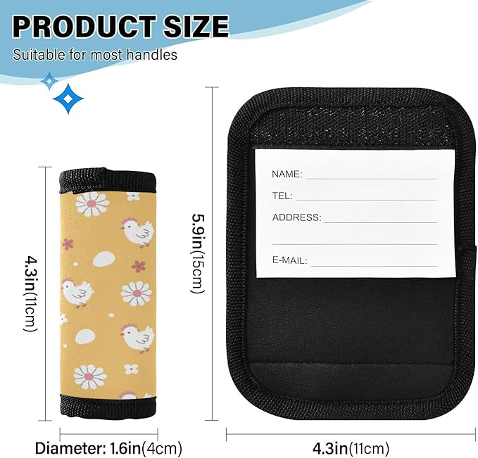 2 PC Luggage Handle Wrap Luggage Handle Covers Tags for Suitcase Bags Travel Luggage Handle Identifier Gripper Chickens Eggs and Flowers Yellow