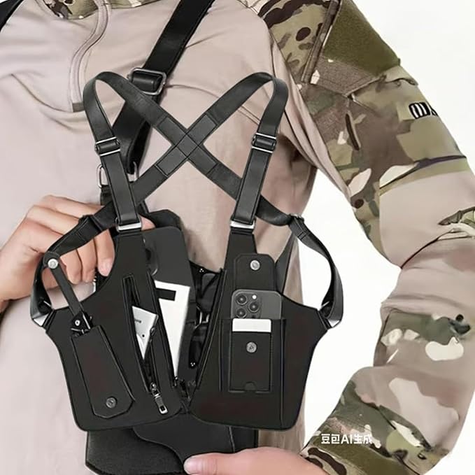 Double Shoulder Armpit Bag, Multi-pocket Anti-Theft Double Shoulder Bag for Travel and Daily Use, djustable Underarm Backpack (Army Green)