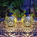 Outdoor Solar Hanging Lantern Lights Metal LED Decorative Lamp for Garden Patio Courtyard Lawn and Table with Hollowed-Out Design (Antique Bronze)