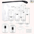 13 Pack Travel Size Containers, 1.7/1/0.5oz Clear Airless Pump Bottles, Makeup Containers, TSA Approved Skincare Empty Travel Bottles Leak Proof Refillable Jars for Toiletries, Lotion, Liquid, Cream