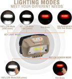 EverBrite Rechargeable Headlamp, LED Bright Motion Sensor Head Lamp Flashlight with 6 Modes, Adjustable Headlight for Adults with White Red Light, Water Resistant, Khaki, for Hiking, Running, Camping