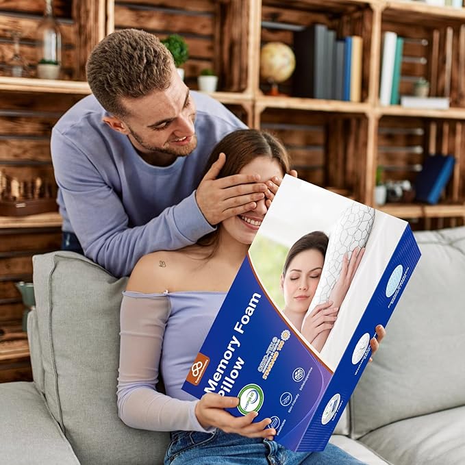 Cooling Memory Foam Pillows, Cooling Bed Pillow, Bed Pillow for Side, Back and Stomach Sleepers, Neck Pillow for Sleeping with Removable and Machine Washable Cover, King Size (2 Pack)