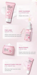 Skin Care Kit Cherry Blossom Korean Skincare Set for Teen Girls & Women Travel Sizes Hydrating Cleanser, Anti-Aging Serum, Moisturizer, Eye Cream - Radiant Gentle Skin Cleaning Mini Holiday Gift (4PC)