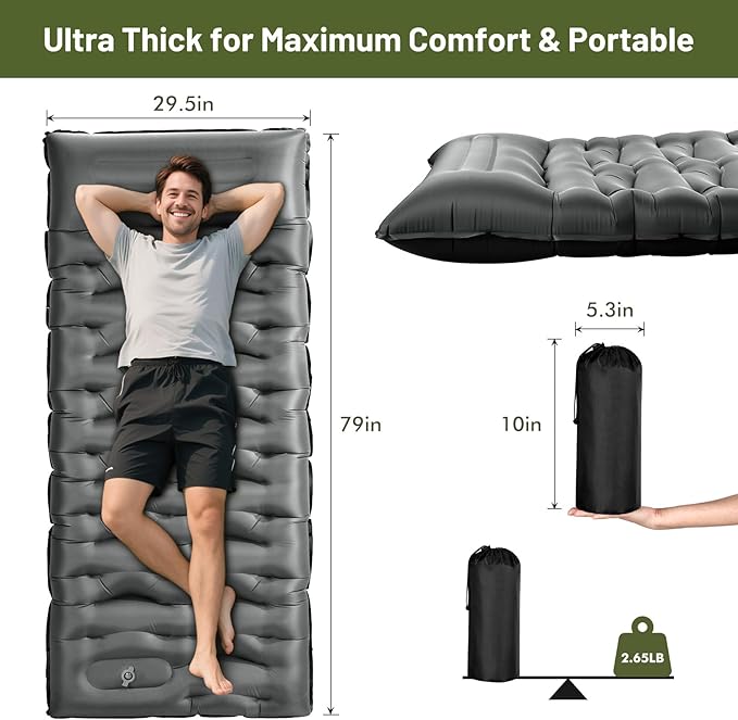 KASBAH Camping Sleeping Pad,6 inch Thick Inflatable Camping Mattress with Built-in Foot Pump and Pillow,Ultralight Sleeping Mat Backpacking Gear for Outdoor Hiking,Camping, Traveling and Tent