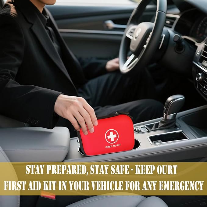 First Aid Kit 196 Piece Waterproof Hard Shell Eva Portable Survival Kit for Home, Camping, Cars, Hiking, Travel, Outdoor, Adventure Emergency Medical Kits (Red)