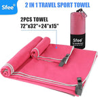 Sfee 2 Pack Microfiber Travel Towel, Quick Dry Towel Camping Towel Large Beach Towel Super Absorbent Compact Lightweight Sports Towel Gym Towel Set for Beach, Gym, Hiking, Pool, Backpacking,Bath,Yoga