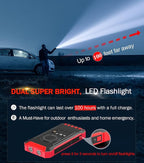 GOODaaa Power Bank Wireless Charger 36000mAh Built in 4 Cables Six Outputs 15W Fast Charging Power Bank for All Mobile Devices Three Inputs Solar Portable Charger with Dual Flashlights, Carabiner