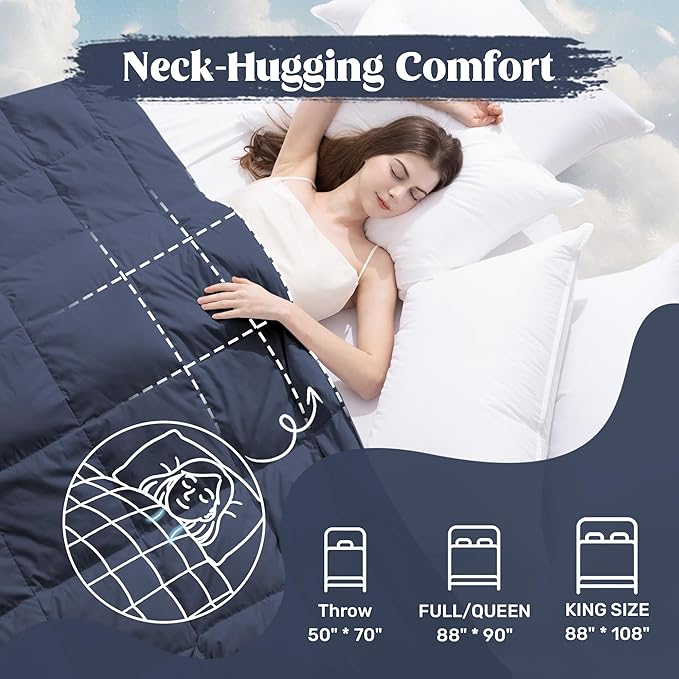 puredown® King Size Blanket for Bed, Ultra Soft Lightweight Down & Feather Fill, All Season Microfiber Blanket, Machine Washable, 88"X108", Navy