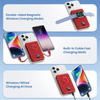 Magnetic Portable Charger for MagSafe with Built-in Cable,iWatch Charger,10800mAh Wireless Power Bank Travel Essentials,25W PD Fast Charging Battery Pack for iPhone 17/16/15/14/13/12,Apple Watch-Red