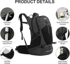 Hiking Backpack, Waterproof Hiking Daypack with 3L Water Bladder and Rain Cover, Lightweight Travel Camping Backpack for Men Women (Black)