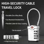 TSA Approved Locks for Luggage, 2 Pack Combination Travel Steel Cable Lock, Re-settable 4 Digit Padlocks with Inspection Indicator, Alloy Body Keyless Padlock for Lockers, Backpacks, Bags - Silver