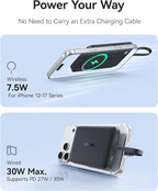 Baseus 45W Ultra Slim 10000mAh Power Bank Built-in USB-C Cables Bundle with 10,000mAh 30W Magnetic Portable Charger, Fast Charging Wireless Battery Pack with Built-in Braided USB-C Cable