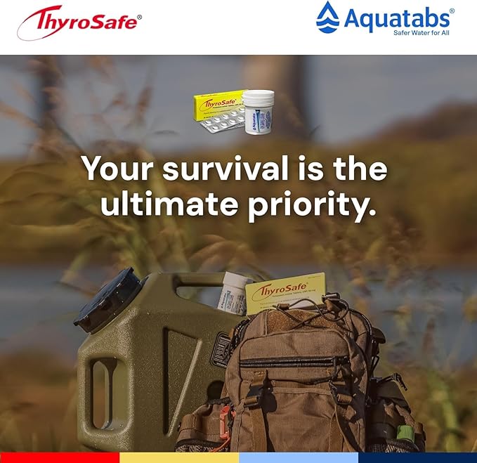Aquatabs 397mg Water Purification Tablets (100 Pack) and Thyrosafe 65 mg Potassium Iodide Tablets (20 Pack) - Emergency Kit for Radiation and Water Treatment - Portable Survival Kit
