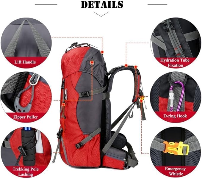 Bseash 60L Waterproof Hiking Camping Backpack with Rain Cover, Large Outdoor Sport Travel Daypack Rucksack for Climbing
