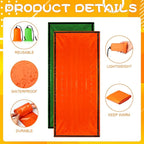 Qunclay 12 Set Emergency Sleeping Bag Survival Bivvy Sack Blanket with Whistles Lightweight Portable Thermal Survival Bag Thick Tent with Hood Extension Nylon Stuff Sack