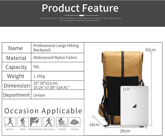 Hiking Backpack,30L +10L Extra Large Capacity Hiking Bag,Internal Frame Camping Backpack,Upgraded X-PAC Lightweight Sport Daypack Travel Backpacks Fit For Mountain Climbing Camping (Brown)