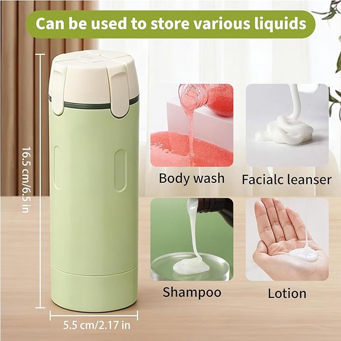 4 in 1 Travel Dispenser Bottle,Leak Proof Refillable Bottles Store Shampoo, Lotion and More,Transparent with Scale, Easy Squeeze Use, Lightweight & Portable Perfect for Travel,Gym,Camping (Green)
